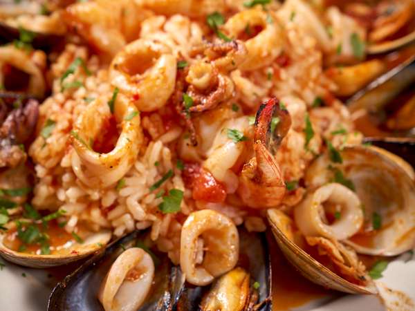 Seafood entree with clams and calamari at Casa Bella. 